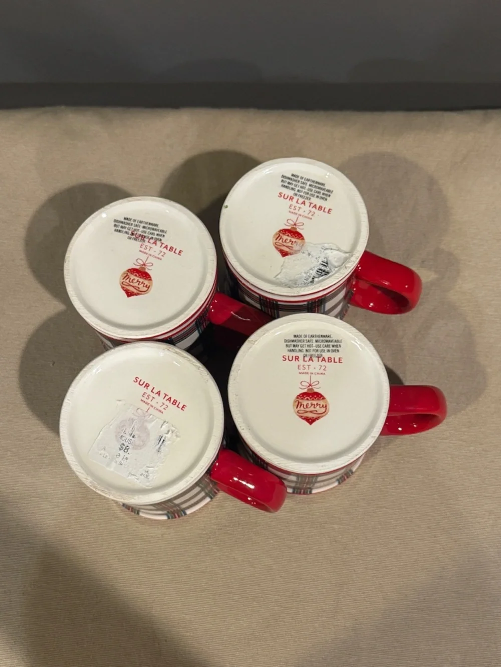 Sur La Table Plaid Mouse Mug Set of 4 Mugs New